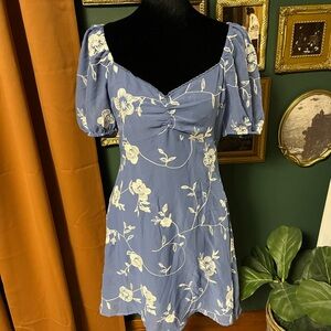 NWT Altar'd State Denim Blue Mini Dress with White Embroidery